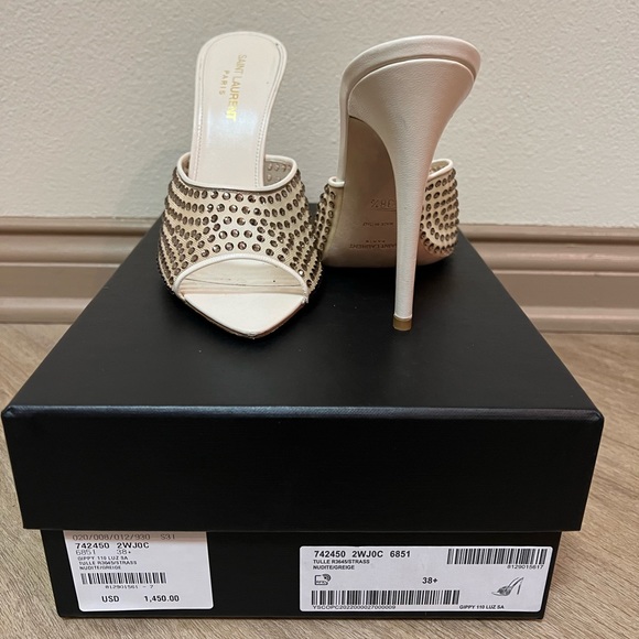 100% Authentic YSL Blonde Mules in Rhinestones Mesh Heels - Picture 3 of 3